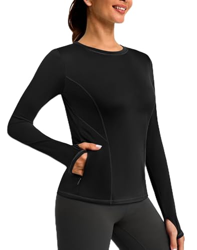 Pinspark Sportshirt Damen Langarmshirt Rundhals Laufshirt Fleece Thermo