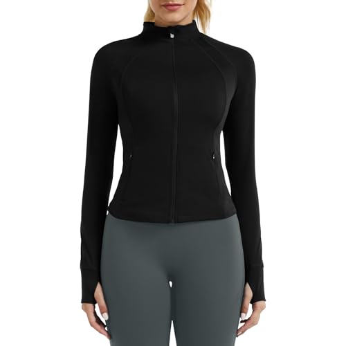 Riojoy Damen Laufjacke Sportjacke Langarm Yoga Shirt Sportshirt