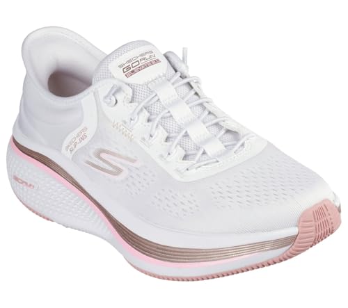 Skechers Damen Running Shoes White Textile Pink Trim
