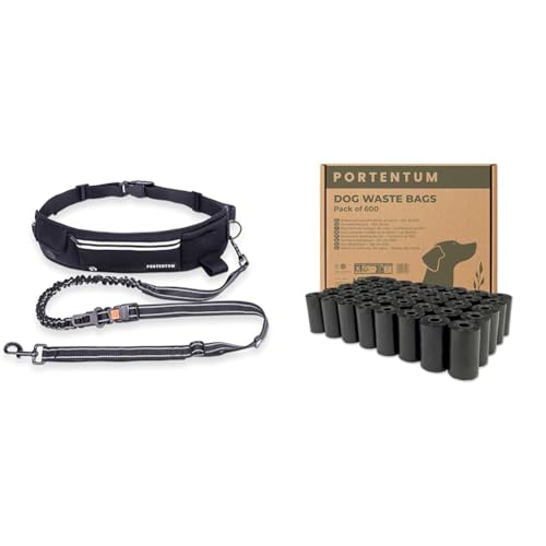 Portentum Hunde Joggingleine Freihand Mit Bauchgurt Schwarz 600