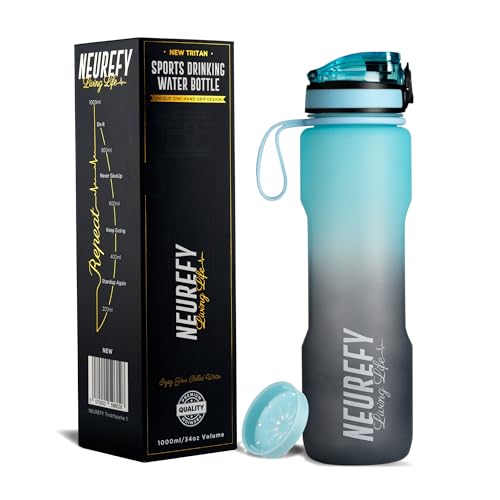 Neurefy Trinkflasche 1l Tritan Himmelblau Auslaufsicher Grifffest Bpa