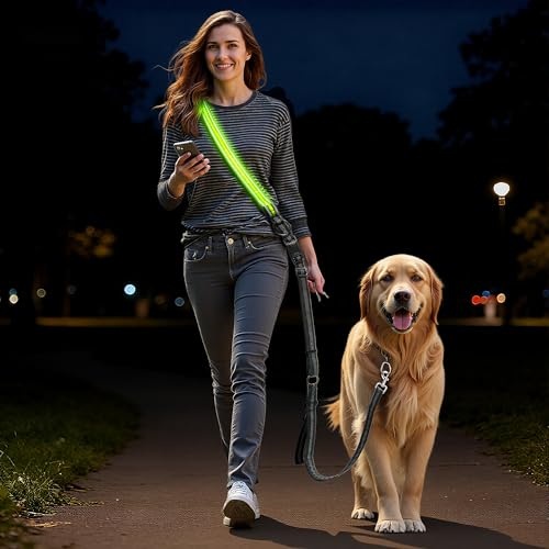 Led Freihandleine Hundeleine Wiederaufladbar Joggingleine Mit Autosicherheitsgurt F