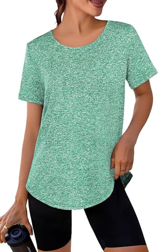 Crewhpo Funktionsshirt Damen Kurzarm Sportshirt Back Mesh Sportshirt