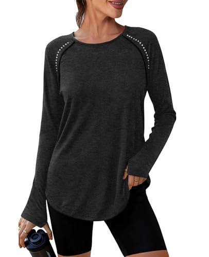 Crewhpo Sportshirt Damen Langarmshirt Sport Oberteil Rundhals Langarm