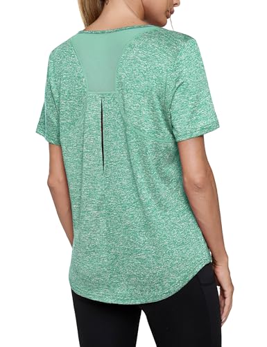 Crewhpo Sportshirt Kurzarm Damen Back Mesh Funktionsshirt Locker
