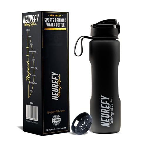 Neurefy Trinkflasche 1l Tritan Matt Schwarz Auslaufsicher Grifffest