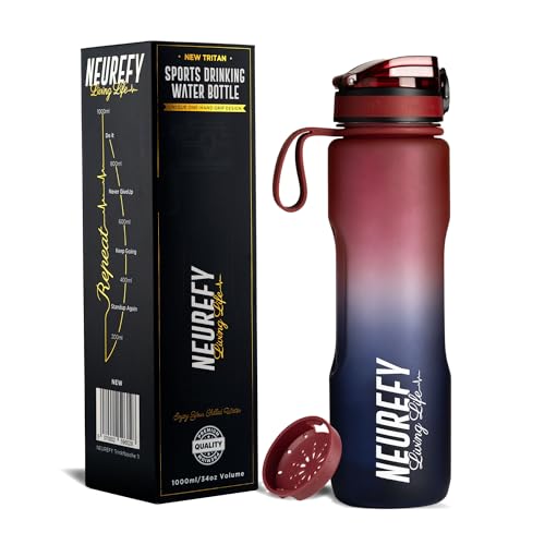 Neurefy Trinkflasche 1l Tritan Rot N Blau Auslaufsicher
