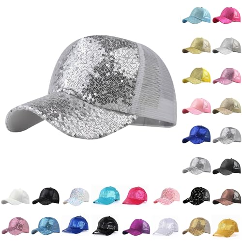 Glitzer Kappe Silber Paillette Baseball Cap Damen Konzert
