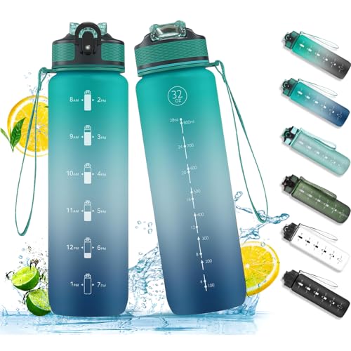Navtue 1 Liter Sport Wasserflasche Mit Strohhalm Und